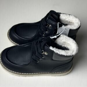 Old Navy Boy's Faux Leather  Side Zipper Black Jack Fur Ankle Boots  Sz 11
